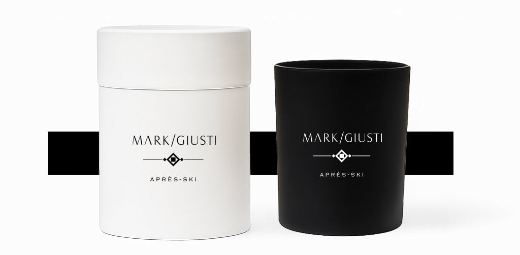 MARK / GIUSTI Handmade Home fragrance candles in Aprés Ski scent of black wood exclusively for Milano Cortina Winter Olympics