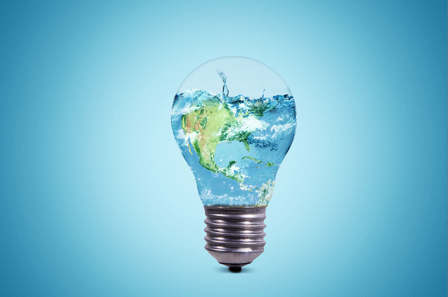 Sustainable operations: Lightbulb representing the conservation of energy and water with a globe and water visual inside, symbolisng MARK / GIUSTI’s commitment to responsible resource management.