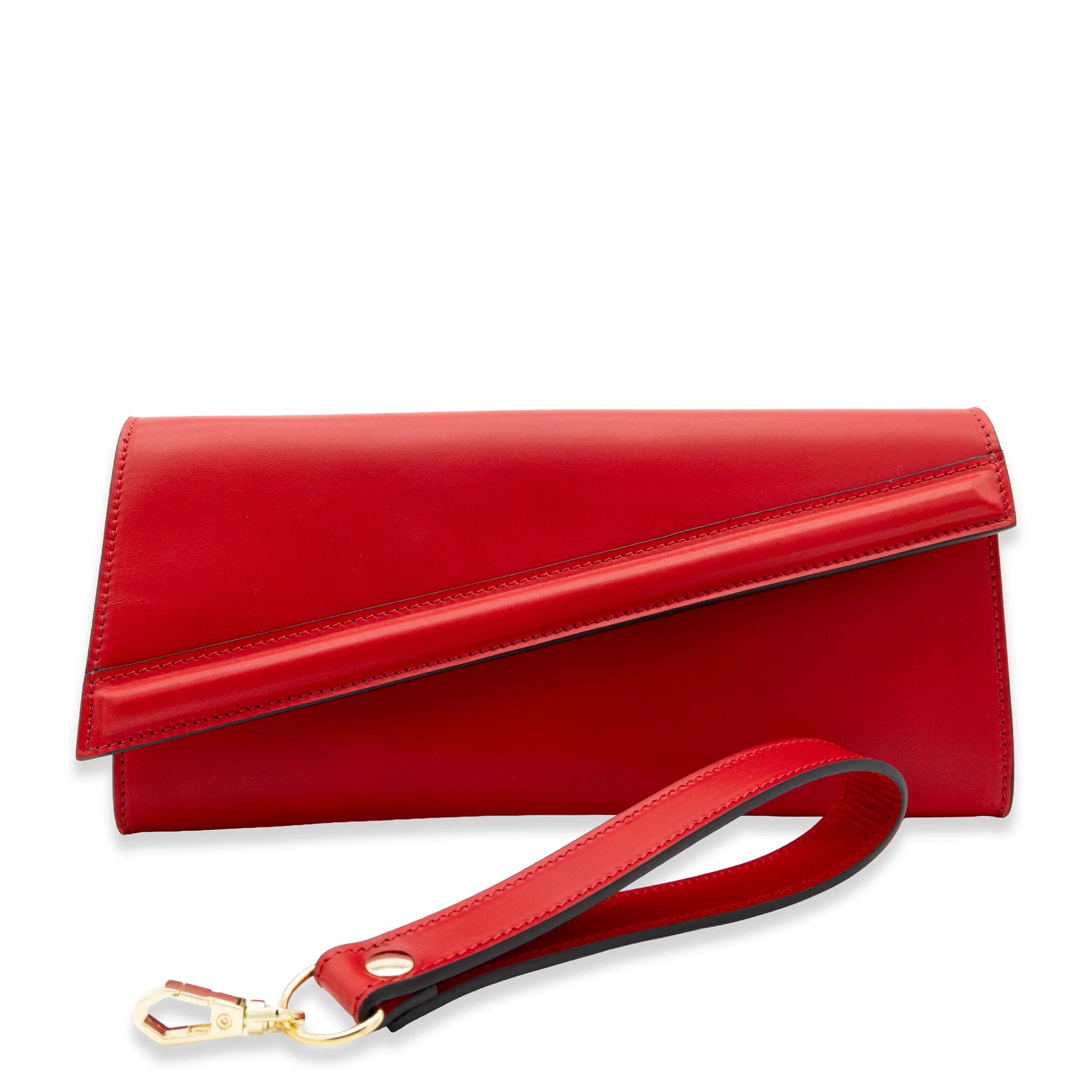 Rosso Fuoco leather Caroline clutch with detachable strap