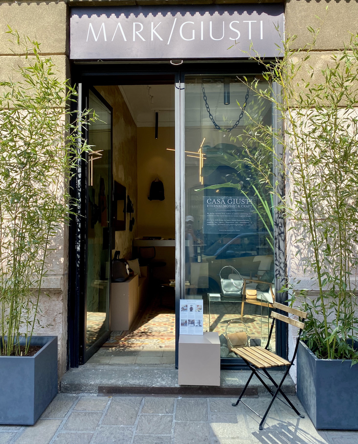 Exterior of The House of MARK / GIUSTI Creative Hub in Milan, a curated design space bridging East and West through craftsmanship and culture.