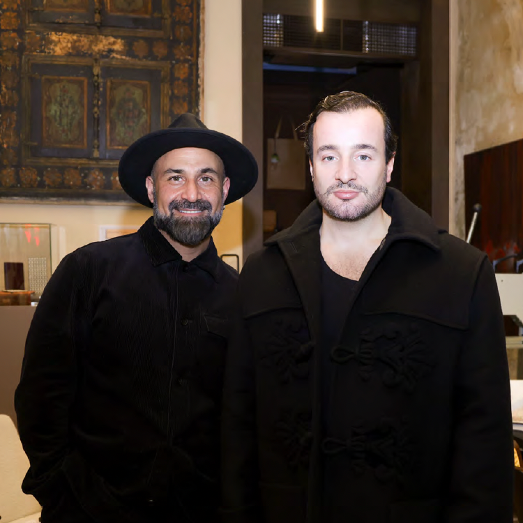 Mark Farhat Giusti with Editor in Chief of Vogue Arabia Manuel Arnaut at MARK / GIUSTI Creative Hub in Milan