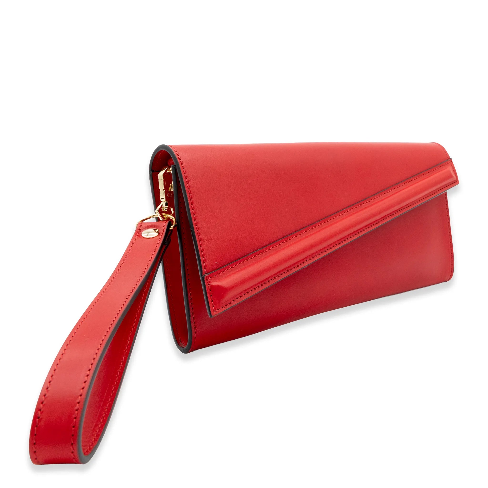 Rosso Fuoco leather Carolina baguette clutch by MARK / GIUSTI