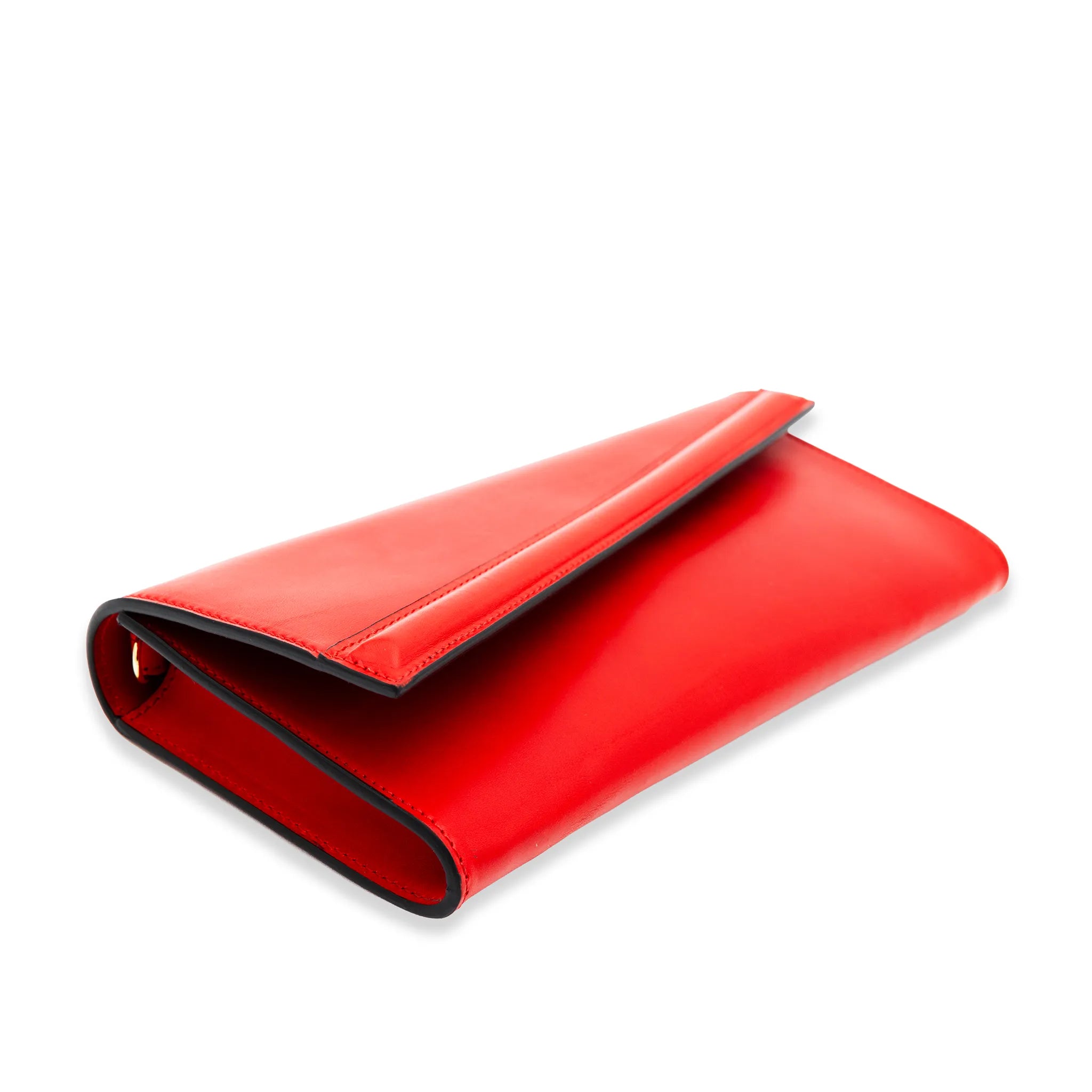 Rosso Fuoco leather Carolina clutch flat view without strap