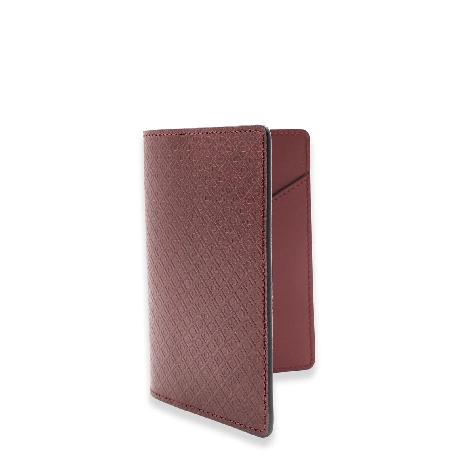 MARK / GIUSTI Heathrow passport wallet in Port Red embossed leather with Ravenna mosaic lining